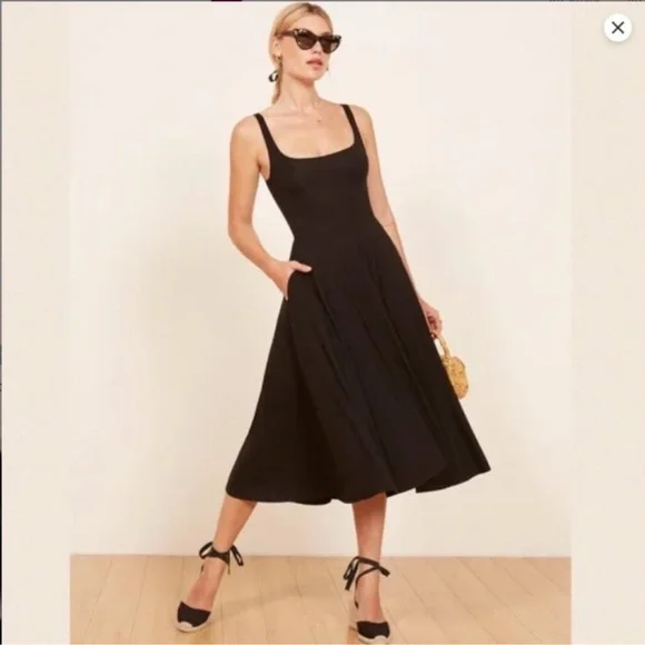 Reformation Rou Knit Black Midi Dress